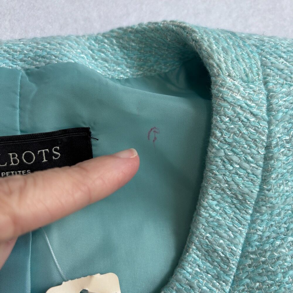 Talbots Tweed Blazer Jacket Women's 12P Turquoise Blue Old Money Career Office - Picture 5 of 10